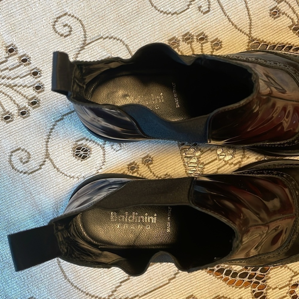 Baldinini Ombré Black Burgundy Oxford Leather Low Platform Ankle Boot - Picture 4 of 12